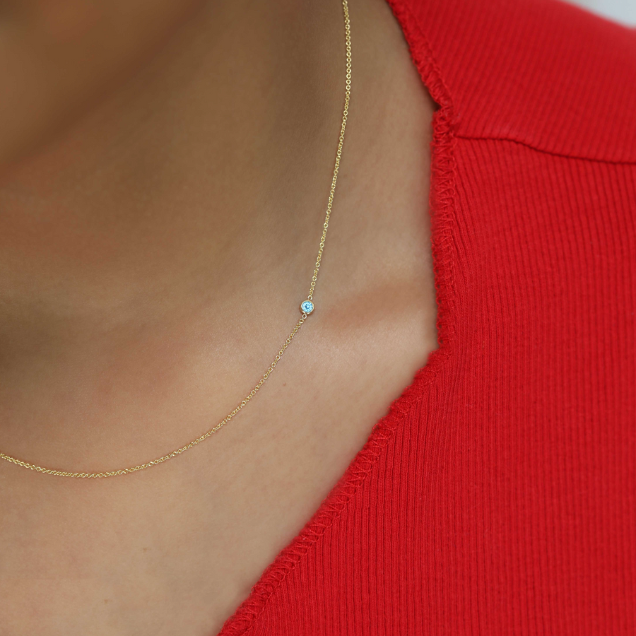 14K Gold Asymmetrical Birthstone Necklace - Aquamarine (March)